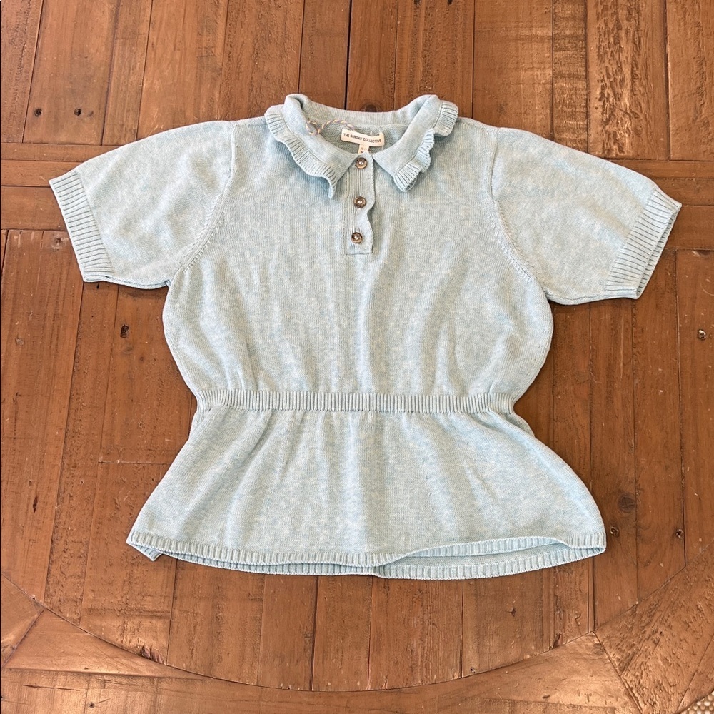 The Sunday collective Light Blue peplum Ruffle Collar sweater 10-11 years